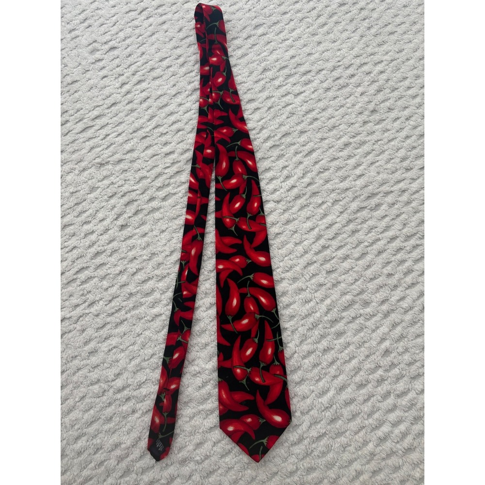 Beans McGee Mens Red Chili Pepper Novelty Cotton Necktie Black Made in USA